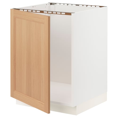 SEKTION Armoire inférieure évier, blanc/Vedhamn chêne, 24x24x30 "