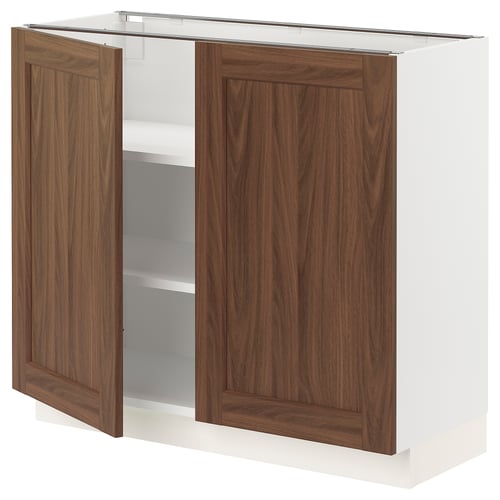 SEKTION Armoire inférieure tablette/2portes, blanc Enköping/brun effet noyer, 36x15x30 "