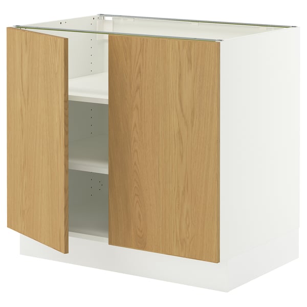 SEKTION Armoire inférieure tablette/2portes, blanc/Sinarp chêne plaqué, 36x24x30 "
