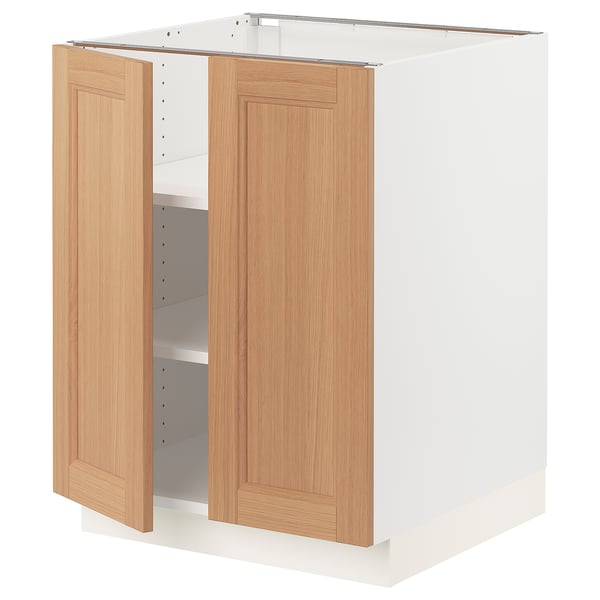 SEKTION Armoire inférieure tablette/2portes, blanc/Vedhamn chêne, 24x24x30 "