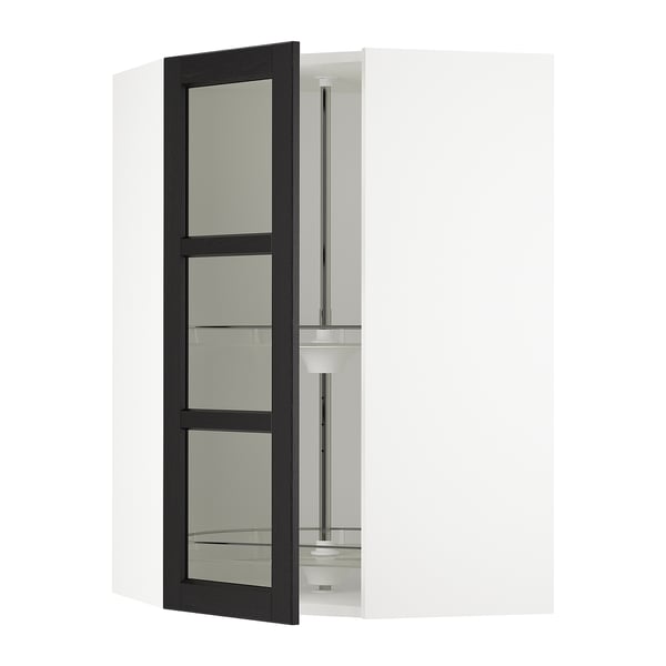 SEKTION Armoire mur angle + rgt piv, blanc/Lerhyttan teinté noir, 26x15x40 "