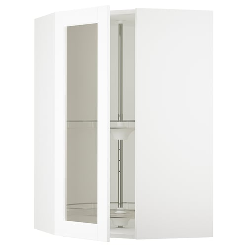 SEKTION Armoire mural angl+rgt piv/pte vitr, blanc Enköping/blanc effet bois, 26x15x40 "