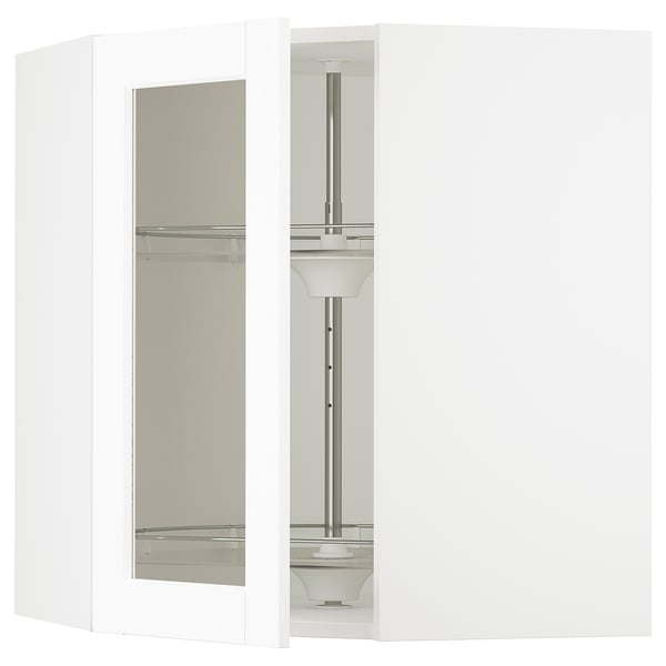 SEKTION Armoire mural angl+rgt piv/pte vitr, blanc Enköping/blanc effet bois, 26x15x30 "