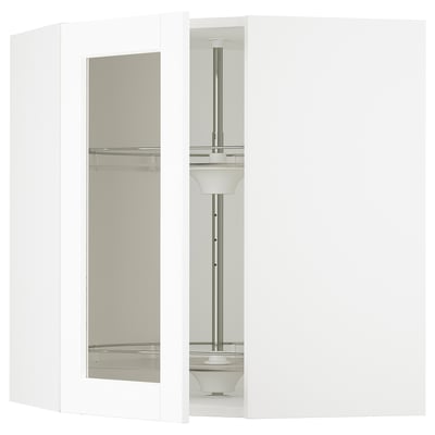 SEKTION Armoire mural angl+rgt piv/pte vitr, blanc Enköping/blanc effet bois, 26x15x30 "