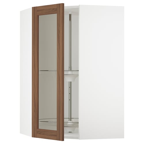 SEKTION Armoire mural angl+rgt piv/pte vitr, blanc Enköping/brun effet noyer, 26x15x40 "