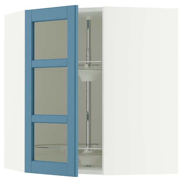 SEKTION Armoire mural angl+rgt piv/pte vitr, blanc/Lerhyttan bleu, 26x15x30 "
