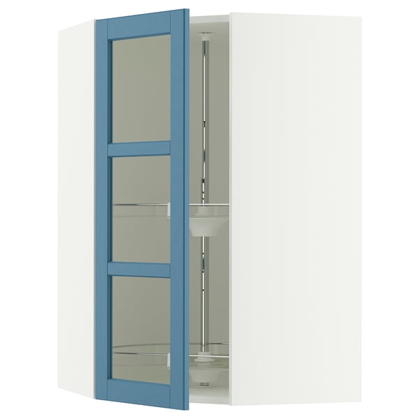 SEKTION Armoire mural angl+rgt piv/pte vitr, blanc/Lerhyttan bleu, 26x15x40 "