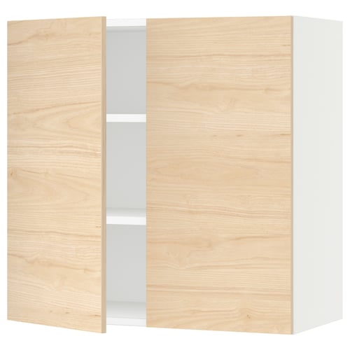 SEKTION Armoire murale 2 portes, blanc/Askersund effet frêne clair, 30x15x30 "