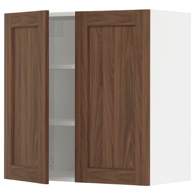 SEKTION Armoire murale 2 portes, blanc Enköping/brun effet noyer, 30x15x30 "
