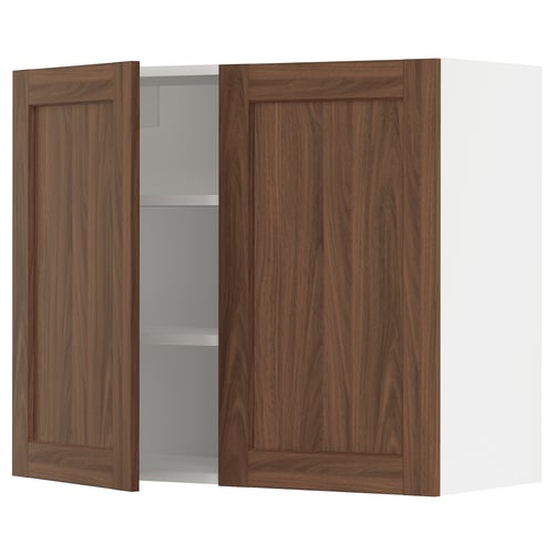 SEKTION Armoire murale 2 portes, blanc Enköping/brun effet noyer, 36x15x30 "