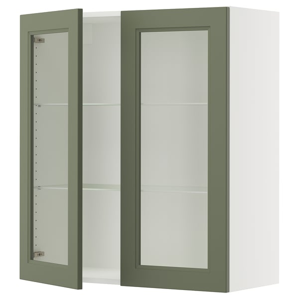 SEKTION Armoire murale 2 portes vitrées, blanc/Axstad gris-vert, 36x15x40 "