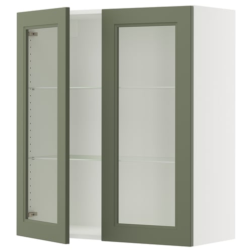 SEKTION Armoire murale 2 portes vitrées, blanc/Axstad gris-vert, 36x15x40 "