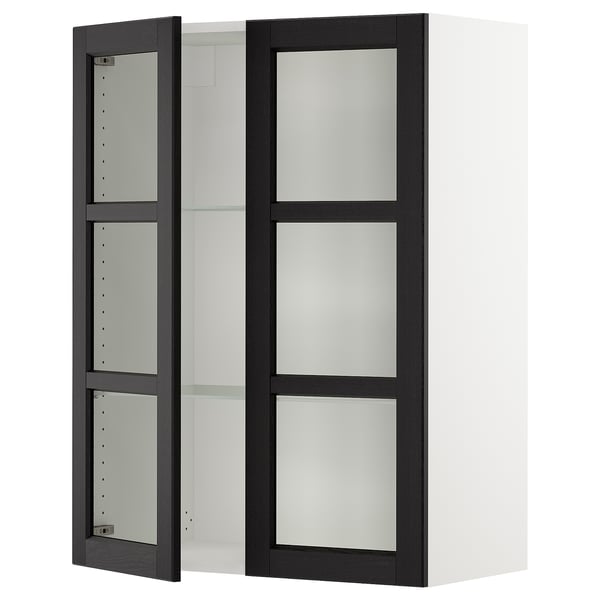 SEKTION Armoire murale 2 portes vitrées, blanc/Lerhyttan teinté noir, 30x15x40 "