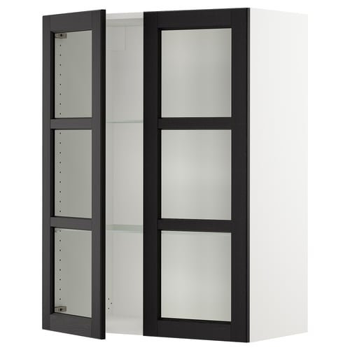 SEKTION Armoire murale 2 portes vitrées, blanc/Lerhyttan teinté noir, 30x15x40 "