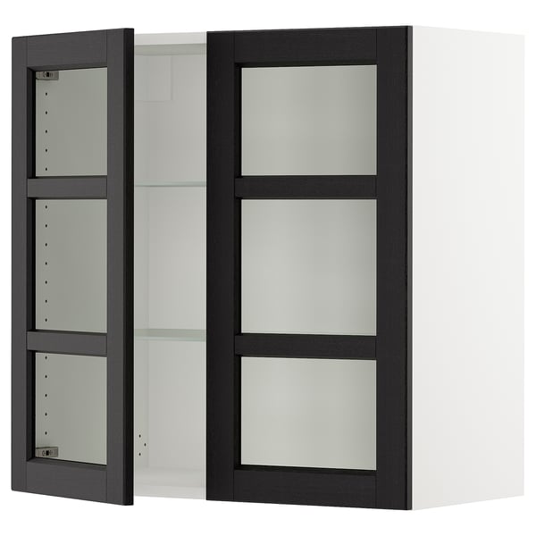 SEKTION Armoire murale 2 portes vitrées, blanc/Lerhyttan teinté noir, 30x15x30 "