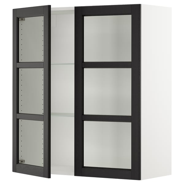 SEKTION Armoire murale 2 portes vitrées, blanc/Lerhyttan teinté noir, 36x15x40 "