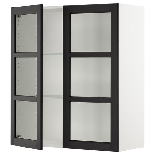 SEKTION Armoire murale 2 portes vitrées, blanc/Lerhyttan teinté noir, 36x15x40 "
