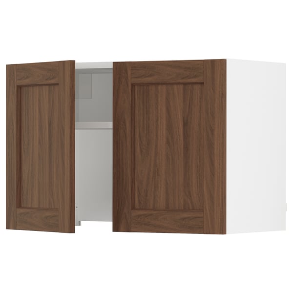 SEKTION Armoire murale à hotte intégrée, blanc Enköping/brun effet noyer, 30x15x20 "