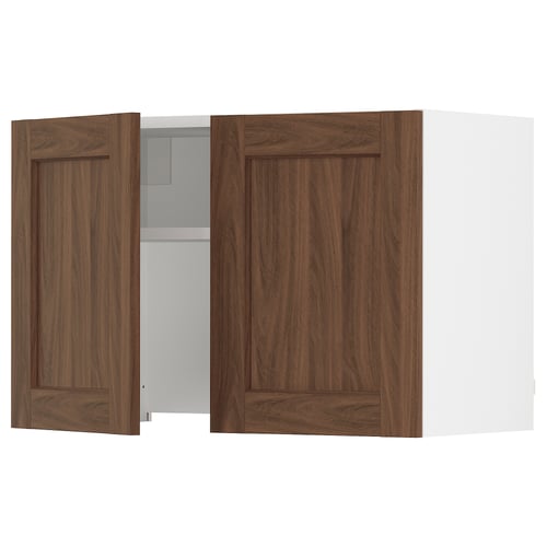 SEKTION Armoire murale à hotte intégrée, blanc Enköping/brun effet noyer, 30x15x20 "