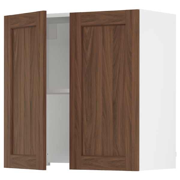 SEKTION Armoire murale à hotte intégrée, blanc Enköping/brun effet noyer, 30x15x30 "