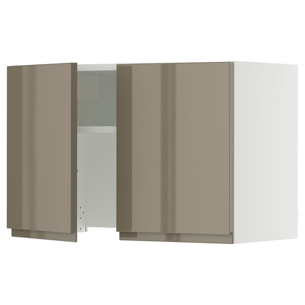 SEKTION Armoire murale à hotte intégrée, blanc/Voxtorp gris-brun foncé ultrabrillant, 30x15x20 "