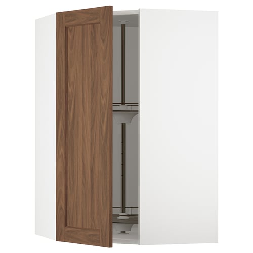 SEKTION Armoire murale d'angle+rgt pivot, blanc Enköping/brun effet noyer, 26x15x40 "