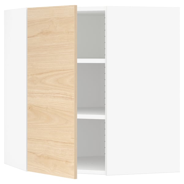 SEKTION Armoire murale d'angle+tablettes, blanc/Askersund effet frêne clair, 26x15x30 "