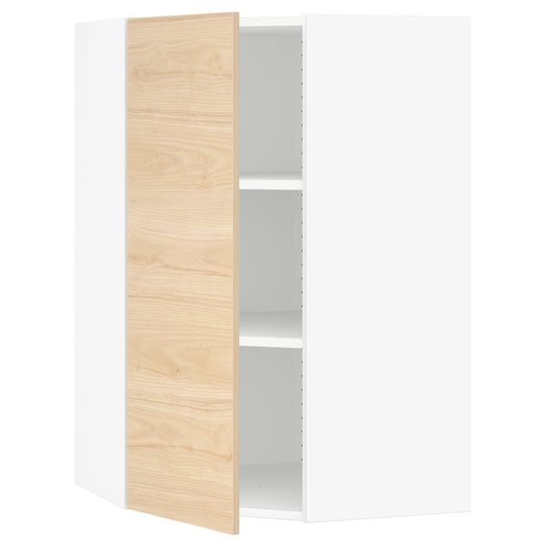 SEKTION Armoire murale d'angle+tablettes, blanc/Askersund effet frêne clair, 26x15x40 "
