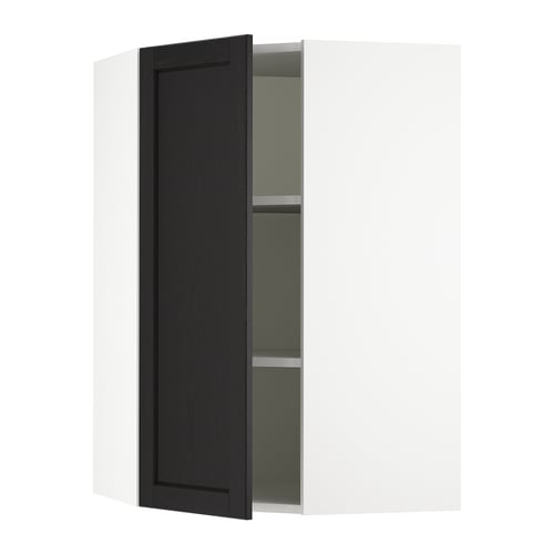 SEKTION Armoire murale d'angle+tablettes, blanc/Lerhyttan teinté noir, 26x15x40 "