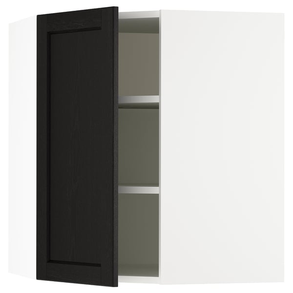 SEKTION Armoire murale d'angle+tablettes, blanc/Lerhyttan teinté noir, 26x15x30 "