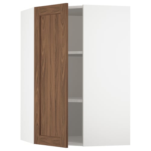 SEKTION Armoire murale d'angle+tblts, blanc Enköping/brun effet noyer, 26x15x40 "