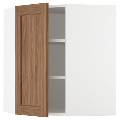 SEKTION Armoire murale d'angle+tblts, blanc Enköping/brun effet noyer, 26x15x30 "