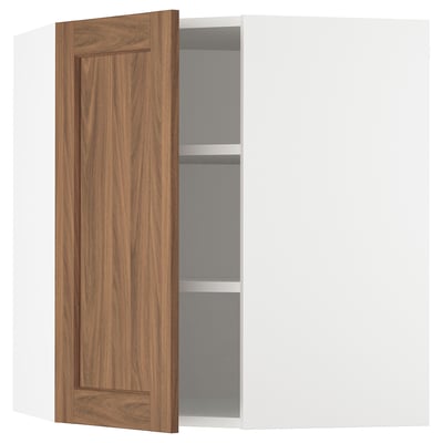 SEKTION Armoire murale d'angle+tblts, blanc Enköping/brun effet noyer, 26x15x30 "