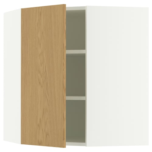 SEKTION Armoire murale d'angle+tblts, blanc/Sinarp chêne plaqué, 26x15x30 "