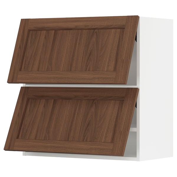 SEKTION Armoire murale horiz+2ptes, blanc Enköping/brun effet noyer, 30x15x30 "