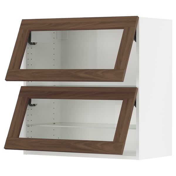 SEKTION Armoire murale horiz+2ptes vit, blanc Enköping/brun effet noyer, 30x15x30 "