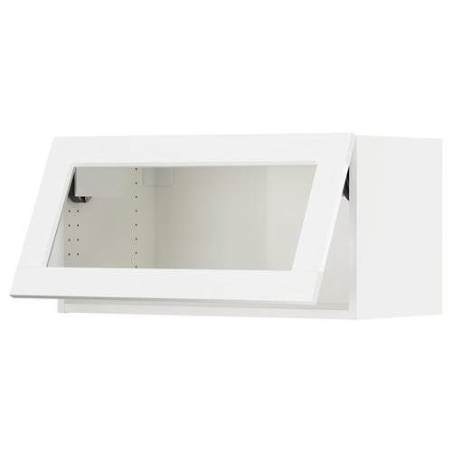 SEKTION Armoire murale horizontale vitrée, blanc Enköping/blanc effet bois, 30x15x15 "