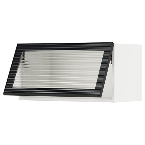 SEKTION Armoire murale horizontale vitrée, blanc/Hejsta verre cannelé anthracite, 30x15x15 "