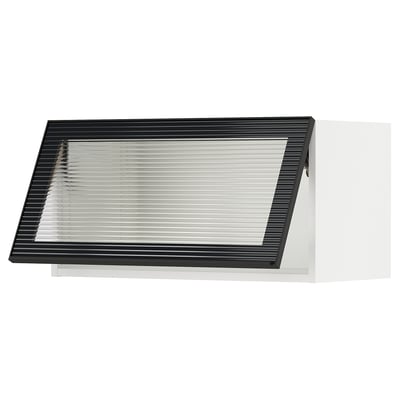 SEKTION Armoire murale horizontale vitrée, blanc/Hejsta verre cannelé anthracite, 30x15x15 "