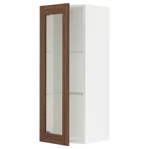SEKTION Armoire murale porte vitrée, blanc Enköping/brun effet noyer, 15x15x40 "