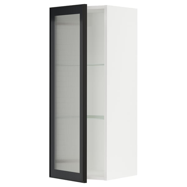 SEKTION Armoire murale porte vitrée, blanc/Hejsta verre cannelé anthracite, 15x15x40 "