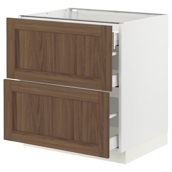 SEKTION / MAXIMERA Arm inf 2 faces/3 tiroirs, blanc Enköping/brun effet noyer, 30x24x30 "