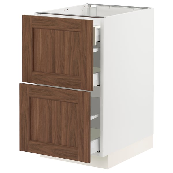 SEKTION / MAXIMERA Arm inf 2 faces/3 tiroirs, blanc Enköping/brun effet noyer, 18x24x30 "