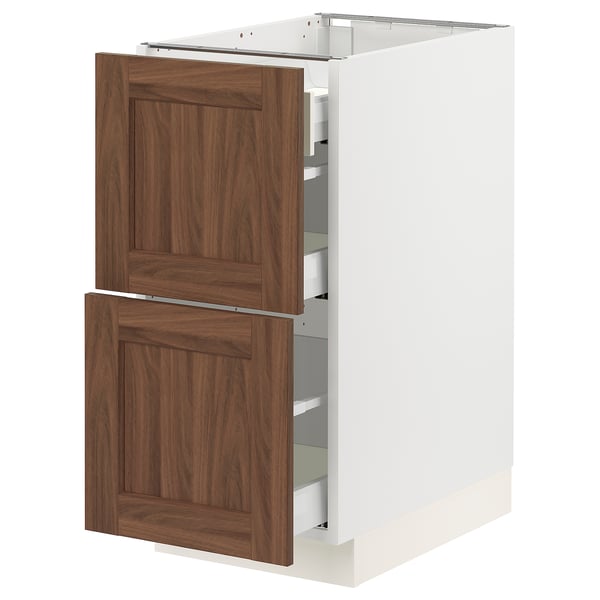 SEKTION / MAXIMERA Arm inf 2 faces/3 tiroirs, blanc Enköping/brun effet noyer, 15x24x30 "