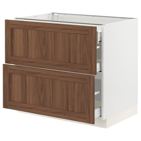 SEKTION / MAXIMERA Arm inf 2 faces/3 tiroirs, blanc Enköping/brun effet noyer, 36x24x30 "