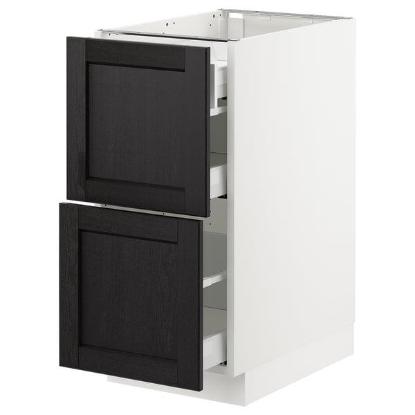 SEKTION / MAXIMERA Arm inf 2 faces/3 tiroirs, blanc/Lerhyttan teinté noir, 15x24x30 "