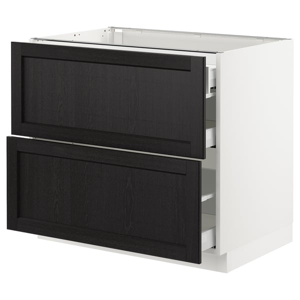 SEKTION / MAXIMERA Arm inf 2 faces/3 tiroirs, blanc/Lerhyttan teinté noir, 36x24x30 "