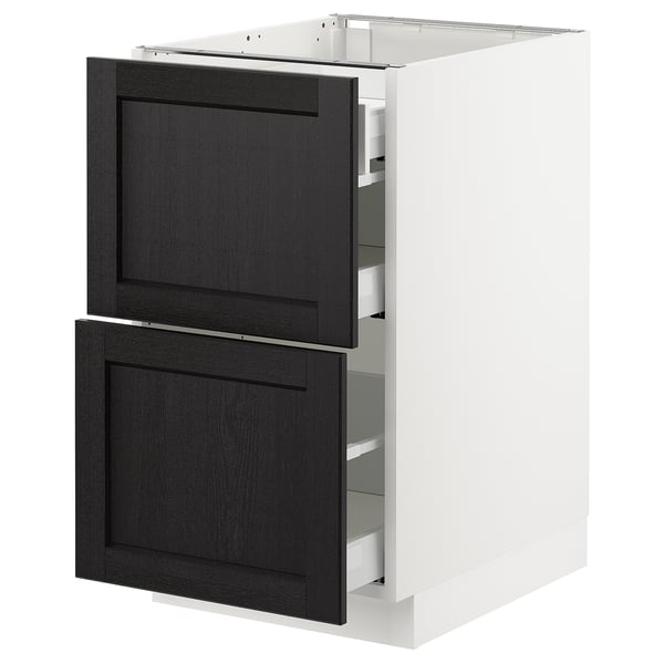 SEKTION / MAXIMERA Arm inf 2 faces/3 tiroirs, blanc/Lerhyttan teinté noir, 18x24x30 "