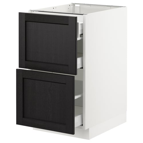 SEKTION / MAXIMERA Arm inf 2 faces/3 tiroirs, blanc/Lerhyttan teinté noir, 18x24x30 "