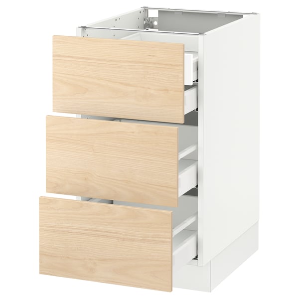 SEKTION / MAXIMERA Arm inf 3 faces/4 tiroirs, blanc/Askersund effet frêne clair, 18x24x30 "